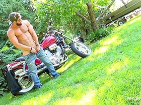 Hunky Biker Jerks Dick Outside